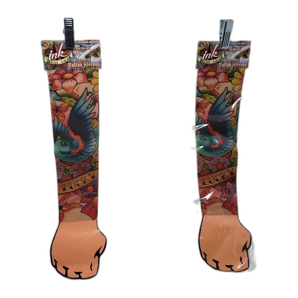 Ink Tattoo Sleeves Lucky Bird Floral Stretch Arm Sleeve Costume One Size Unisex - Picture 3 of 3